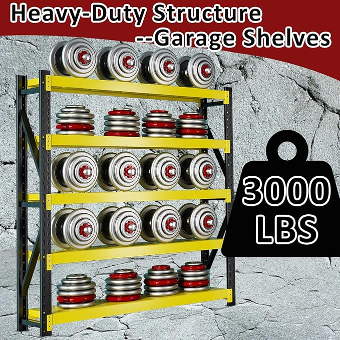 3000LBS Heavy-Duty Garage Shelving, 59" W Metal Shelves, 4-Tier Adjustable Garage Shelving Units, Storage Racks for Warehouse, Workshop