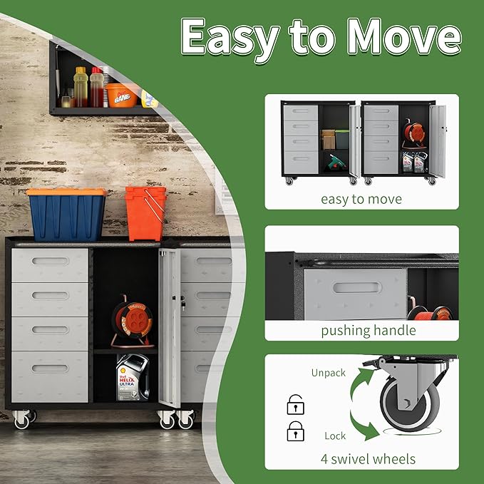 Tool Storage Cabinet, Rolling Tool Cabinet with 3 Drawers, Metal Storage Cabinet for Garage, Tool Room, Assembly Required(Black and Gray)