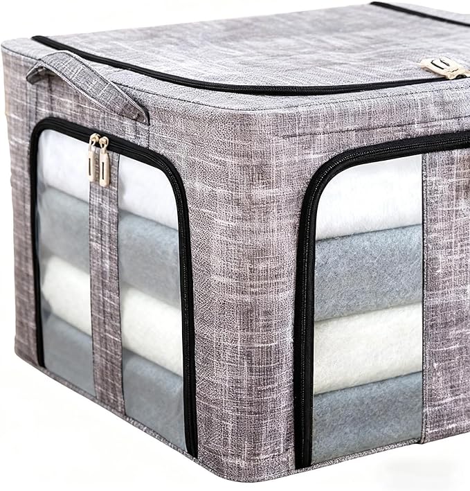 Clothes Organizer | with Clear Window Bag | Large Clothes Storage Bins with Lids - for Bedroom Home Apartment Closet Fabric Bed Sheets Comforter Toys Garment Organization