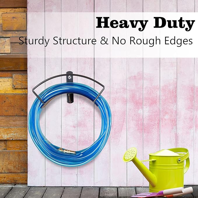 Eastrans Wall Mount Garden Hose Holder, Heavy Duty Water Hose Holder Easily Holds Up to 125 Feet 3/4’’ Hose, Solid Metal & Rust-Free, Perfect Garden Hose Storage for Outside Yard Lawn,Black