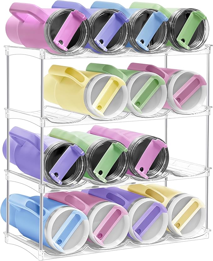 Water Bottle Organizer-Stackable Bottle Storage Rack, Water Bottle Holder for Cabinet Organization, Plastic Wine Racks/Drink Bottle Holder, 40oz Stanley Organizer for Kitchen Cabinets 4 Pack