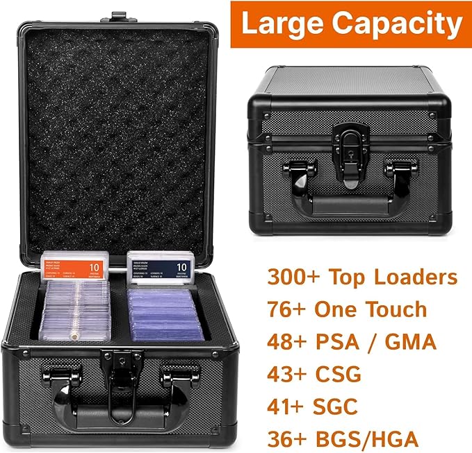 Graded Card Storage Box Case, Sports Trading Card Box - Cards Slab Case Fits PSA MTG CSG BGS SGC Top Loaders Magnetic Card Holder, Waterproof Carrying (Mid-Range)