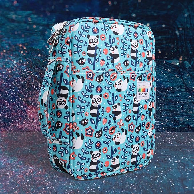 JAKAGO 220 Slots Colored Pencil Case Large Capacity Pen Holder for Artist Painter Zipper Organizer Bag for Marker Highlighter Storage Case for Office Sketch Travel Supplies (Panda)