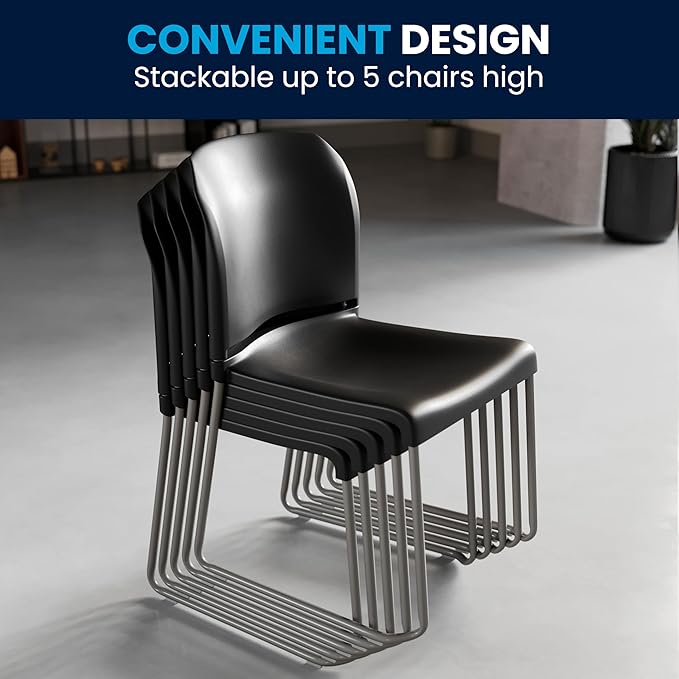 Flash Furniture Hercules Series Contoured Stacking Chairs for Waiting Rooms and Offices, Ergonomic Lobby Chairs with Curved Back, Set of 5, Black