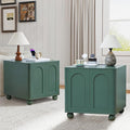 Bed Side Table Set of 2 with Charging Station, Mid Century Modern Nightstand with 2 Doors, Square End Table with Storage for Couch,Living Room, Sofa Side Table for Office,Dorm - Green