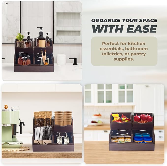 Acacia Wood Pantry Storage Bins - Stackable Open Front Kitchen Baskets with Airflow Vent for Potato, Onion, Fruit, Vegetable, and Bread Storage, Wood Organizer for Pantry and Countertop