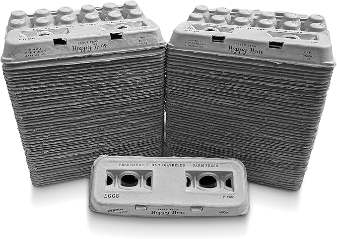 Egg Cartons- Adorable Printed Design for Farm Fresh Eggs, Recycled Paper Cardboard, Sturdy & Reusable, Holds up to XL Chicken Eggs (Blank Stamping, 90)