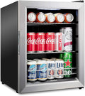 Ivation 62 Can Beverage Refrigerator, Freestanding Ultra Cool Mini Fridge, Beer, Cocktails, Soda, Juice Cooler for Home & Office, Reversible Glass Door & Adjustable Shelving - Stainless Steel