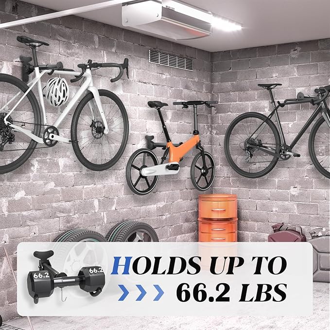 Goovilla Bike Wall Mount Hanger Adjustable - Space Saving Horizontal Bicycle Rack for Mountain/Road/Hybrid Bikes | Secure Home Garage Storage with Easy Installation | 1-Pack Cycling Holder Hook,Black