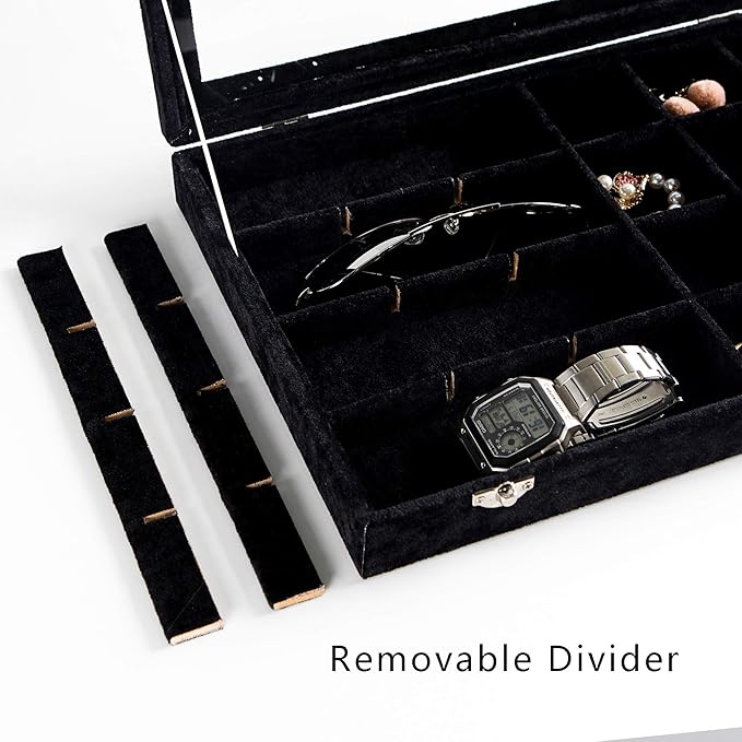 Frebeauty 24 Grid Earring Holder Organizer Tray, Jewelry Organizers and Storage for Drawer,Velvet Jewelry Display Storage for Earrings,Rings,Studs,10.5 x 6.5 x 1.2 Inches Gift for Women (Black)