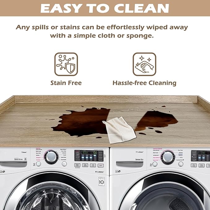 Royxen Washer Dryer Countertop with Solid Wood Core,54“W x 27.5D Laundry Countertop with Edge Rails,Washer and Dryer Topper for Laundry Room Organization(White Oak)