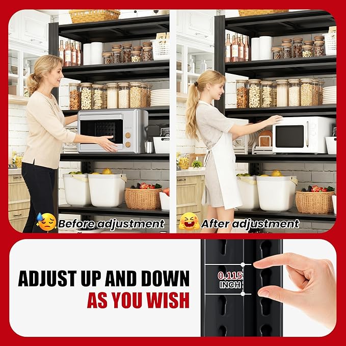 63" H Heavy Duty Garage Shelving, Metal Storage Shelves, Adjustable 5 Tier Metal Shelving Unit, Industrial Utility Rack for Garage, Warehouse, Workshop, 16" D×31.5" W×63" H, Black