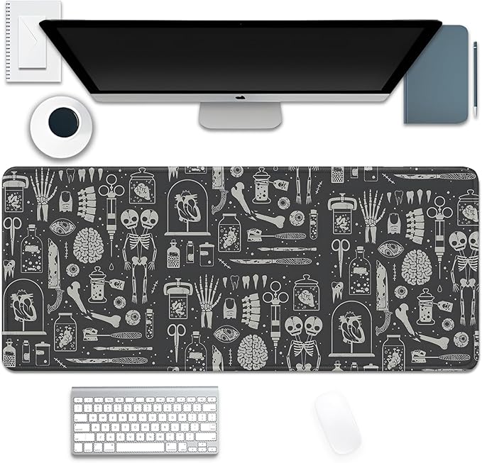 Human Skeleton Medical Mouse Pad,Large X Ray Mousepad Desk Pad with Stitched Edges,Non-Slip Waterproof Rubber Base Mouse Mat for Office Computer Keyboard Laptop Home(27.5x11.8 in)