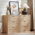 LEYAOYAO Fluted 6 Drawers Dresser, 48" Wide Modern Chest of Drawers with Woodgrain Top, Curved Profile Design, Dresser TV Stand, Wood Drawer Organizer for Bedroom, Living Room, Hallway,Wood