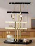 pickpiff Jewelry Holder Organizer with Velvet, Adjustable 10"-17" Tall, Metal Stand for Display Bracelet, Necklace, Earrings, Rings, Black and Gold