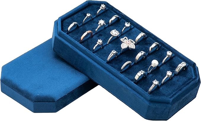 Velvet Ring Organizer Display Tray Jewelry Box Earring Holder Case for Wedding Birthday Christmas Day (Dark Blue)