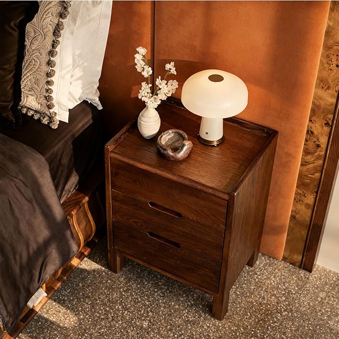 Nightstand, Solid Wood Small End Table w/3 Drawers, Modern Bedside Tables, Mid Century Night Stand, Bed Side Table, 15.75" W x 13.78" D x 21.65" H (Walnut)