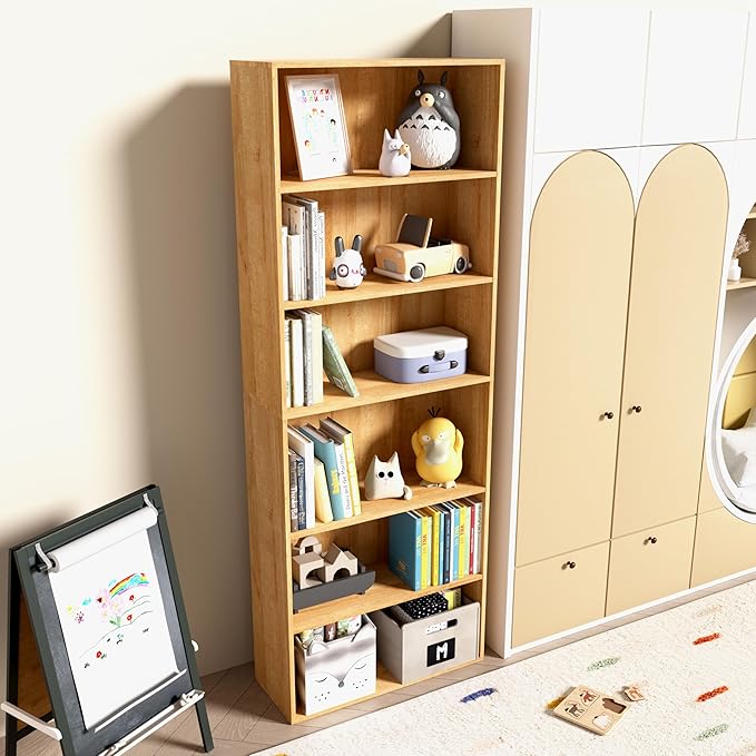 6 Tier Book Shelf，Wooden 6 Cube Storage Organizer,6 Tier Low Bookcase Storage Display Organizer, 64 Inch Versatile Cubes Shelf and Cubby Unit for Any Space (Natural Oak, 6 Cube-W(23.6inch)