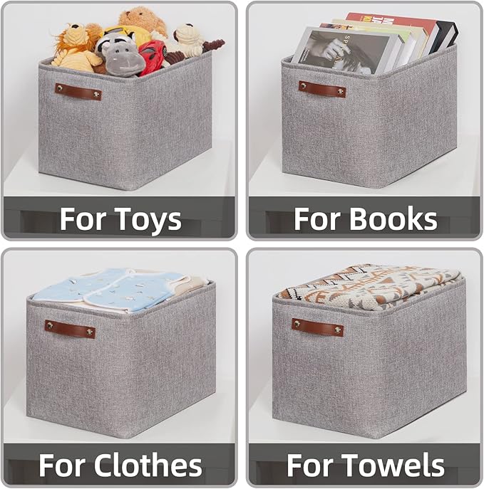 HNZIGE Large Rectangle Storage Baskets for Shelves 16"×11.8"×11.8" Fabric Storage Bins with Handles (2 Pack) Decorative Storage Baskets for Organizing Clothes, Toy, Quilts, Sundries Closet(Gray)