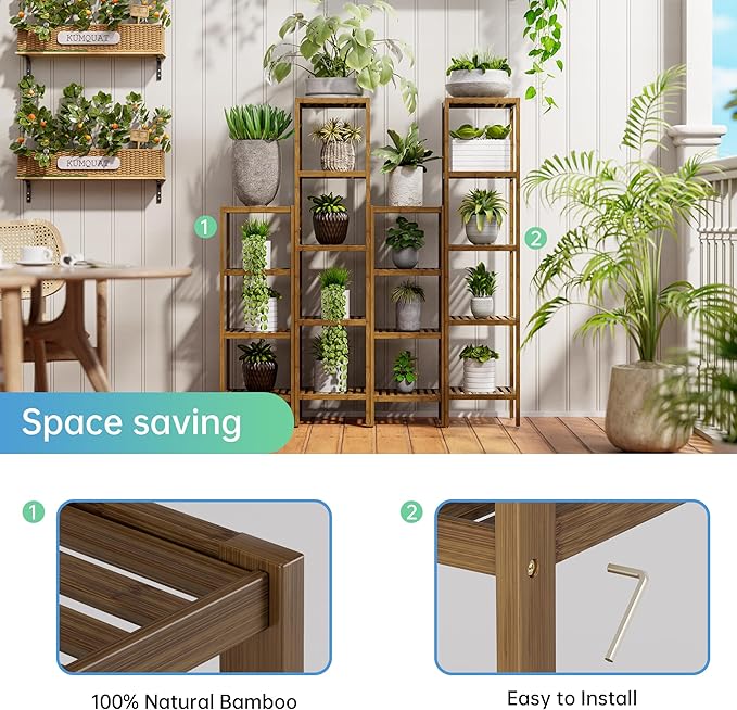 SMIBUY Bathroom Storage Shelf, 5-Tier Bamboo Rack Organizer, Multifunctional Shelving Unit for Living Room Bedroom Kitchen (Walnut)