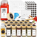 Aliggbent Spice Jars with Lable, 48 Pcs 4 oz Glass Spice Jars with Bamboo Lids, Spice Containers Bottles, Glass Seasoning Jars with Shaker Lids, Collapsible Funnel, for Spice Racks, Pantry,Cupboard