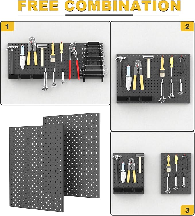 Ultrawall Metal Pegboard Panels, Pegboard Wall Organizer, Black Peg Boards for Wall, Garage Tool Storage Organization, 12"X16", 2pcs