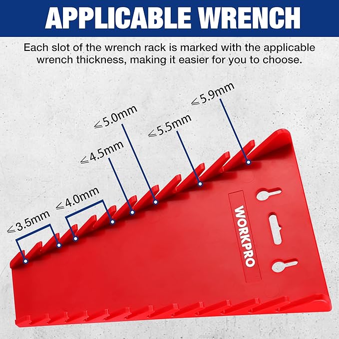 WORKPRO 2-Pack Magnetic Wrench Organizer, 12-Piece Wrench Holder Set for Tool Box Drawer, Wrenches Rack Tool Trays SAE(1/4" - 15/16") and Metric(6mm-24mm)