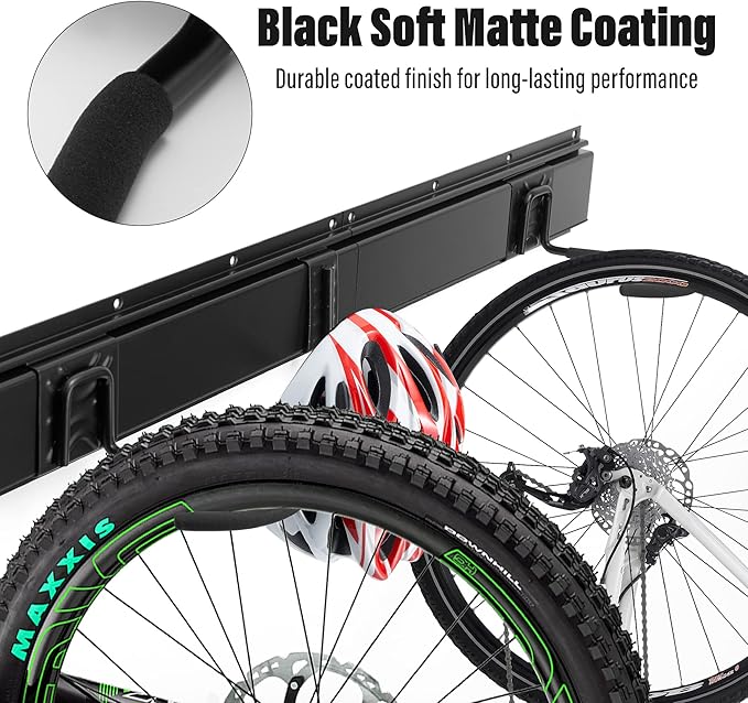 Sinoer 6-Bike & 6-Helmet Wall Mount Rack - 64 Inch Adjustable Bike Storage, Heavy Duty Steel Hooks, Space-Saving Bike Organizer for Home & Garage