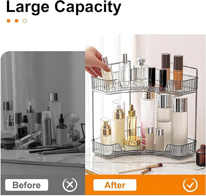 Corner Bathroom Countertop Organizer, 2 Tiers Vanity Trays for Counter, Makeup Organizers, Perfume Tray, Kitchen Spice Rack, Smoky Gray