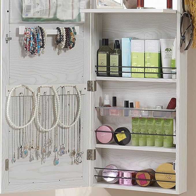 GISSAR Jewelry Mirror Armoire Wall Mount Over The Door Cabinet Storage Organizer Lockable Full Length Door Mirror(White)