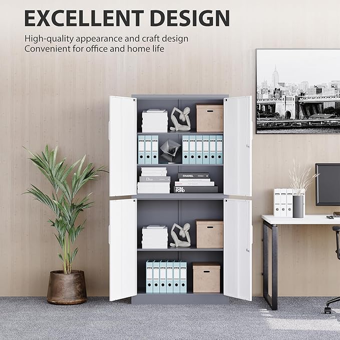 Metal Storage Cabinets with Doors and Shelves,71" Garage Storage Cabinet with Locking Doors,Tall Storage Cabinets with Lock for Home,Office,Gym,Bathroom,Kitchen