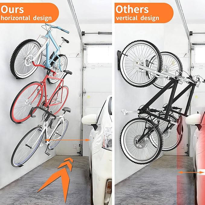 WALMANN 3 Pack Bike Pedal Hanger Wall Mount, Heavy Duty Horizontal Bike Rack for Garage Wall, Holds Up to 70LBS