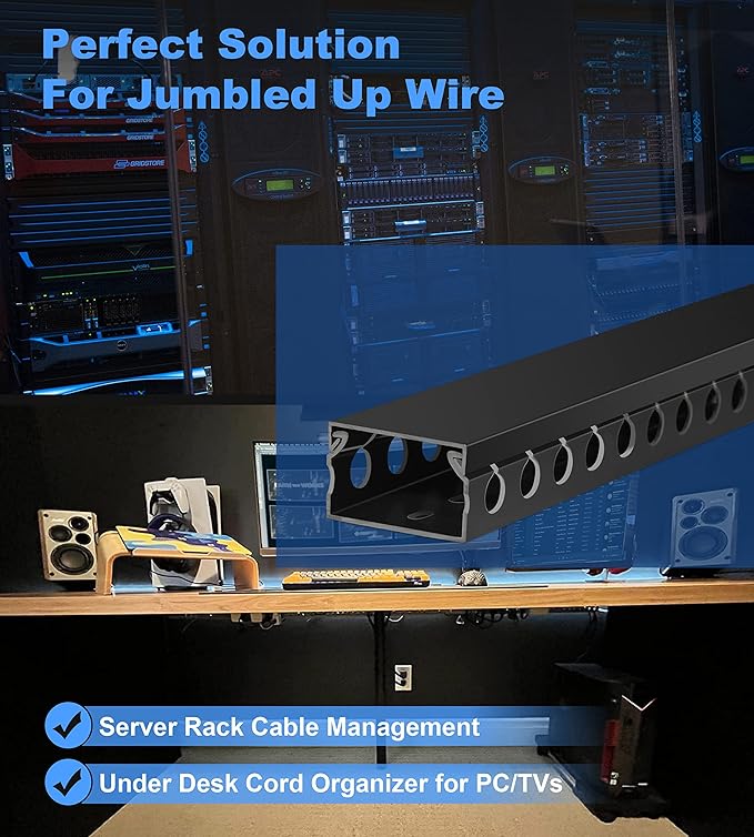 ZhiYo Cable Raceway 78in(2xL39in), Server Rack Cable Management Under Desk Cord Organizer, Electrical Safe PVC Cable Channel Open Slot Wire Raceway for Network/PC/TVs, Wire Duct H1 x W1.6in Black