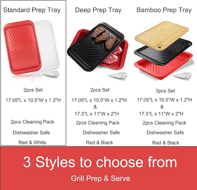 KAQAHIDO Grilling Prep and Serve Trays, BBQ Platter for Raw Meat Marinating and Finished Cooked Food, Melamine Serving Tray, Set of 2, Cleaning Pack Included