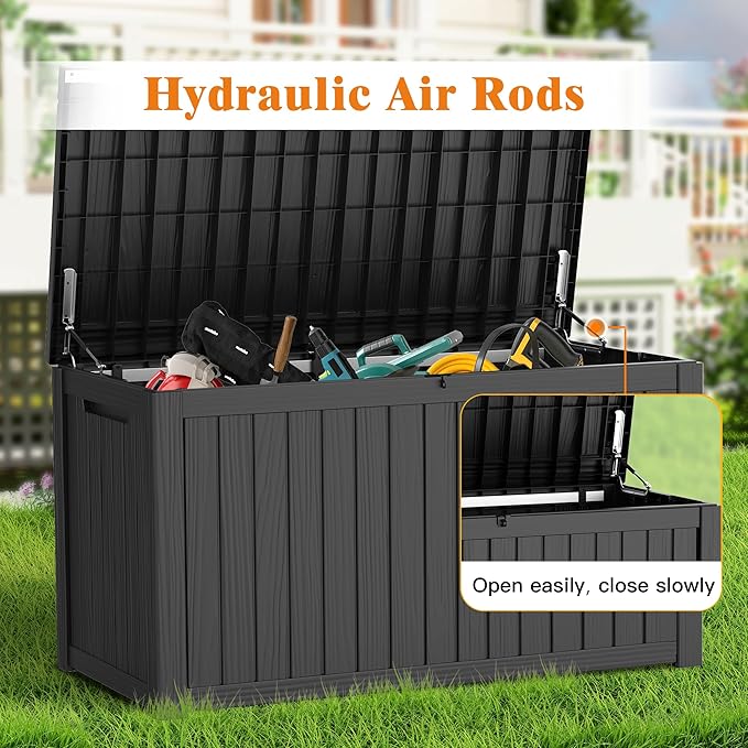 Outdoor Storage Box - Lockable Waterproof UV-Resistant Resin Deck Box for Patio Cushions, Pool Accessories (Black, 200 Gallon)