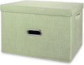 Large Linen Fabric Foldable Storage Bins with Removable Lid and Handles, Washable Storage Box Organizer Containers Baskets Cube with Cover for Bedroom,Closet,Office (Green, Extra Large)