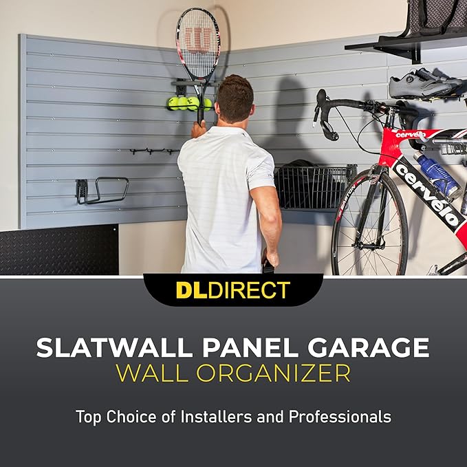 DLDIRECT 96" X 48" - White Slatwall Panel Garage Organizer: Heavy Duty Wall Mounted PVC Rack, Interlocking Slat Paneling for Garage Storage, Slotwall Board, Shelves System