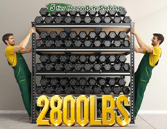 2800 LBS Garage Shelving 72.2" H Garage Storage Shelves, 5 Tier Adjustable Shelving Unit, Storage Shelves for Storage, Basement, Warehouse, Pantry, Kitchen, 48.1" W x 24.1" D x 72.2" H, Black