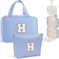 YOOLIFE Travel Toiletry Bag for Women - Hanging Toiletry Bag, Personalized Initial Toiletry Bags for Traveling Women, Portable Travel Toiletry Bag for Toiletries, Cosmetics - Letter H,Blue