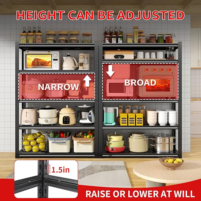 5 Tier Metal Shelving Unit,2800LBS Heavy Duty Garage Storage Shelves,Adjustable Storage Racks,Utility Shelf Industrial Storage Shelf for Garage,Basement,Shed 39.4" W x 18" D x 72" H
