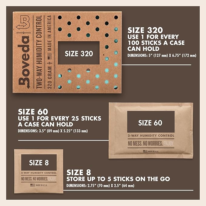 Boveda 72% Two-Way Humidity Control Packs For Wood Humidifier Boxes – Size 60 – 4 Pack – Moisture Absorbers – Humidifier Packs – Hydration Packets in Resealable Bag