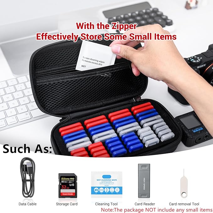 EVA PU Memory Card Case with 48PCS Clear Plastic Memory Card Holder for 24 SD SDHC SDXC & 24 TF MSD Cards,Dual-Protect Water-Resistant Anti-Shock MicroSD SD Card Carrying Organizer with Label