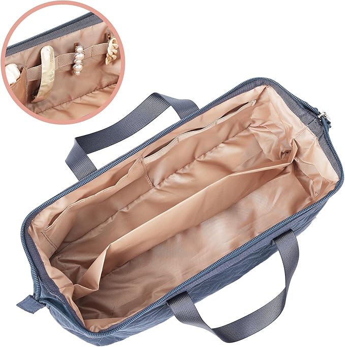 NISHEL Hair Tools Travel Carrying Bag, Portable Hair Air Wrap Dryer Case, Hair Dryer/Curling Iron/Airstraight Attachment Organizer, Aegean-Blue