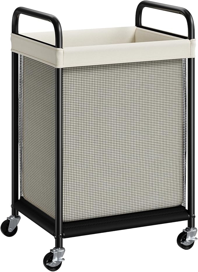 ELYKEN Laundry Basket with Wheels, 80L Rolling Laundry Hamper with Removable Liner Bag, Laundry Sorter with Metal Handle, Clothes Hamper Cart for Laundry Room, Bedroom, Bathroom and Dorm