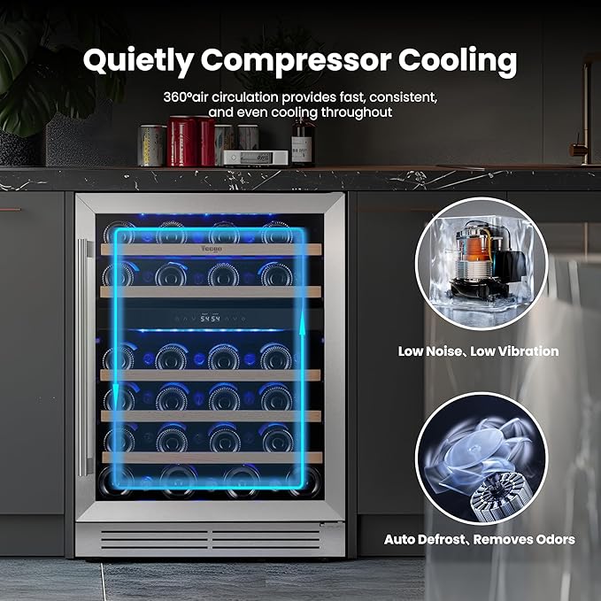 Yeego Wine Fridge Cooler - 24 Inch Dual Zone Wine Fridge Hold 47 Bottles, 40-65°F Wine Refrigerator Glass Door, Built in, Freestanding Under Counter Fridge for Beer Soda Drink Home Bar Office
