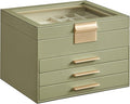 SONGMICS Jewelry Box Organizer with Glass Lid, 4-Layer Jewelry Storage, with 3 Drawers, Modern Style, Christmas Gift, 8 x 9.1 x 6.5 Inches, Avocado Green and Gold Color UJBC173C02