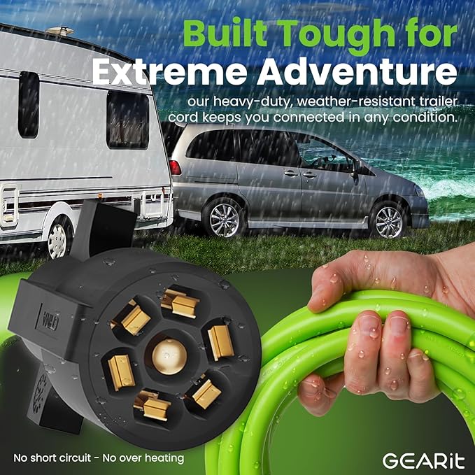 GEARit 7-Way Trailer Extension Cord (4 Feet) 7-Pin Trailer Plug Inline Cord Wire Harness Cable Double Prongs Connector for Gooseneck Hitch, Truck, Camper, RV - 4ft