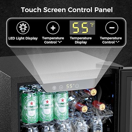 COWSAR Mini Fridge Cooler, 16 Bottle 68 Can Beverage Refrigerator with Glass Door for Wine Beer Soda, Wine Fridge with Touch Control Panel, Wire Shelving for Home Office Bar, 1.7 Cu. Ft