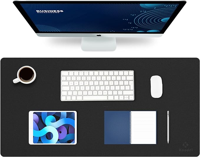 K KNODEL Large Office Leather Desk Mat, Mouse and Keyboard Pad, Computer and Laptop Mat, Desktop Protector and Cover, Writing Pad and Blotter (31.5"x15.7", Black)