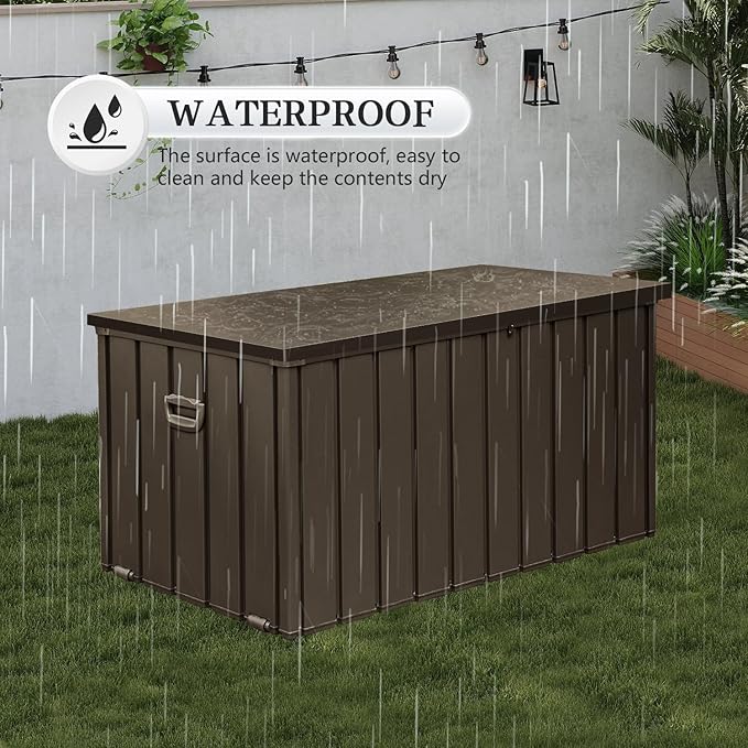 Domi 190 Gallon Metal Deck Box Waterproof, Outdoor Storage Box with Lock Wheels Side Handles, Outside Storage Box for Patio Cushions, Shoes & Pool Tools